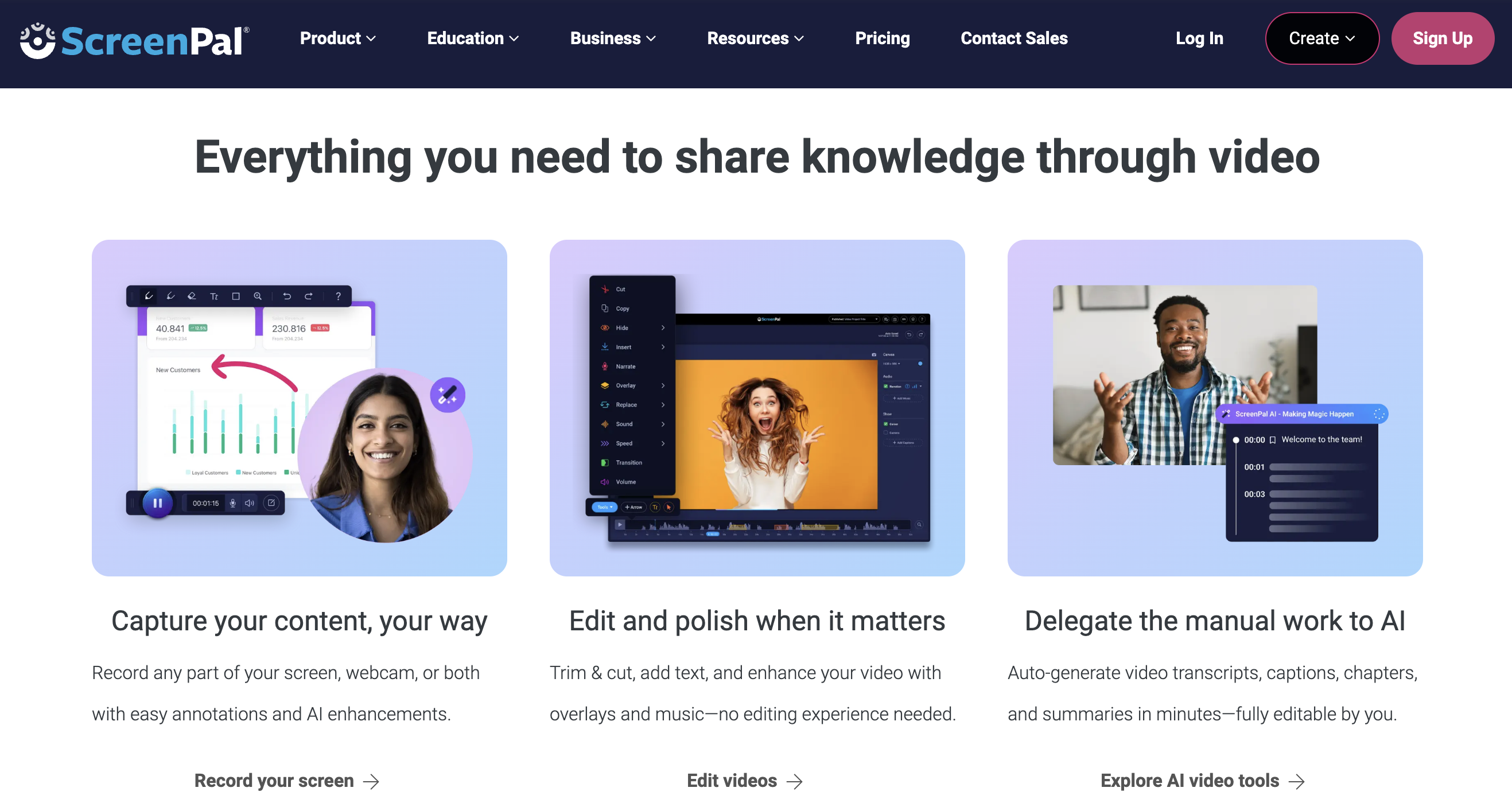 ScreenPal video editor with trim tools and cloud sharing