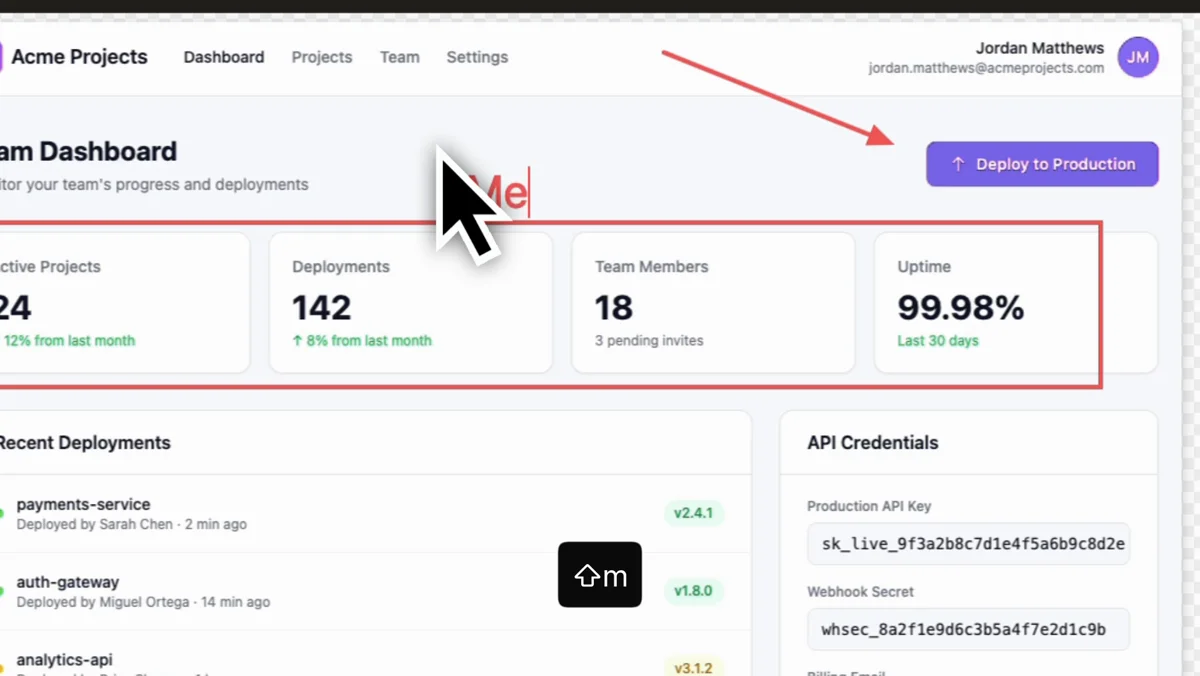 QuickSnip screenshot with a red arrow annotation pointing at a Deploy to Production button