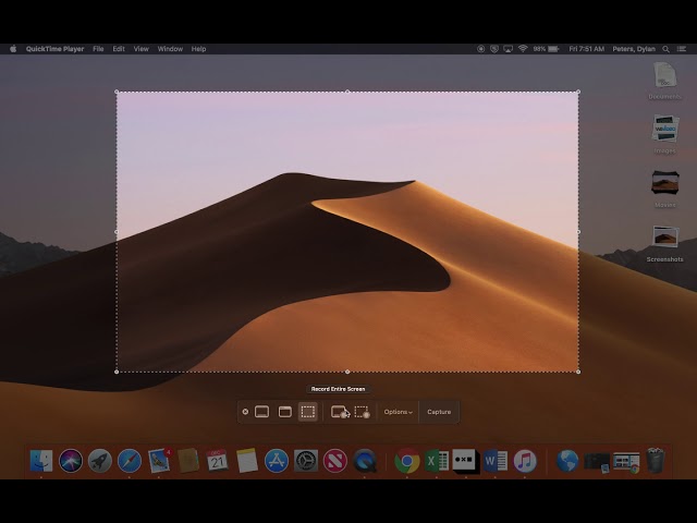 macOS Screenshot toolbar with screen recording mode icons highlighted