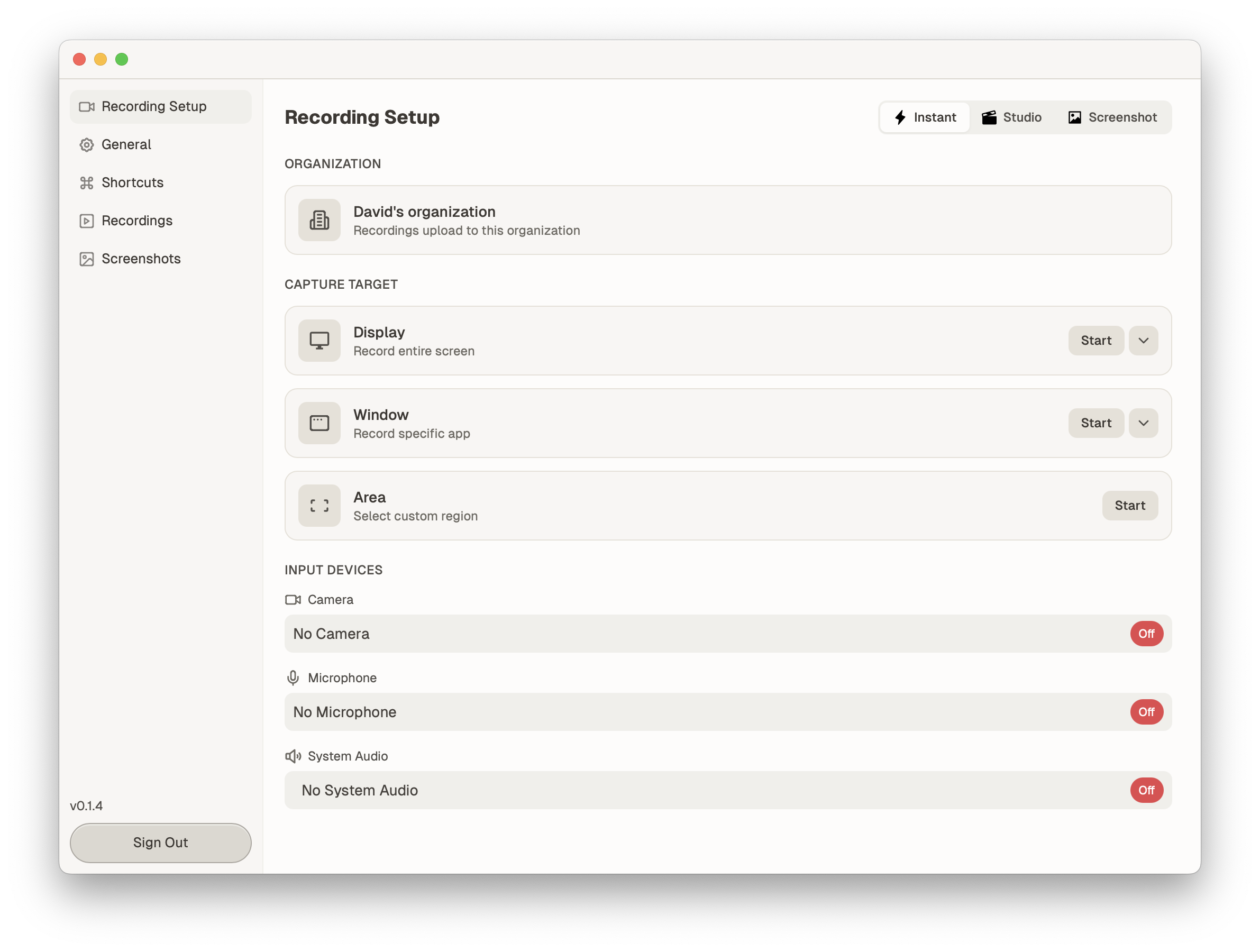 QuickSnip recording panel with numbered callouts for all settings